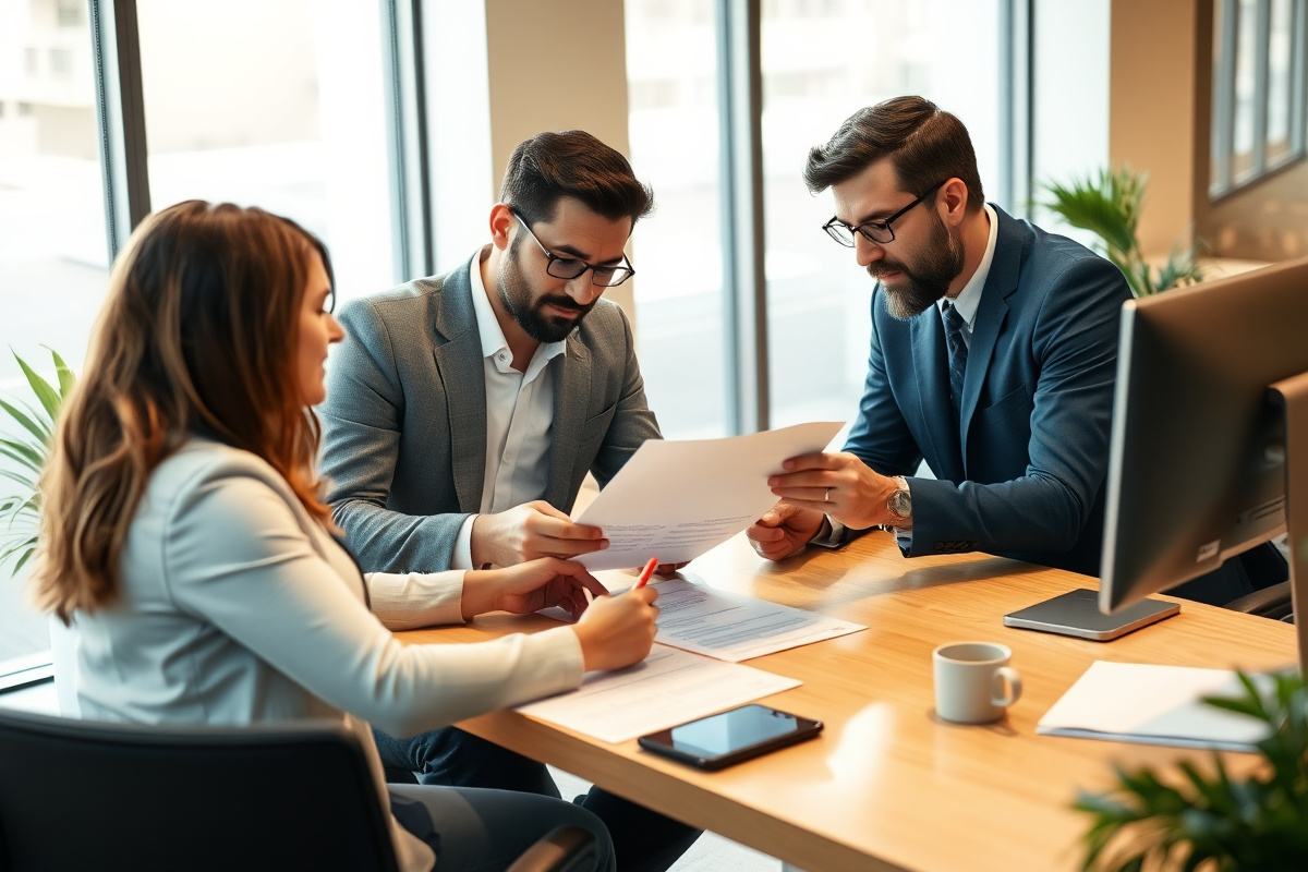 Insurance advisor consulting with a business owner about workers compensation exemption options